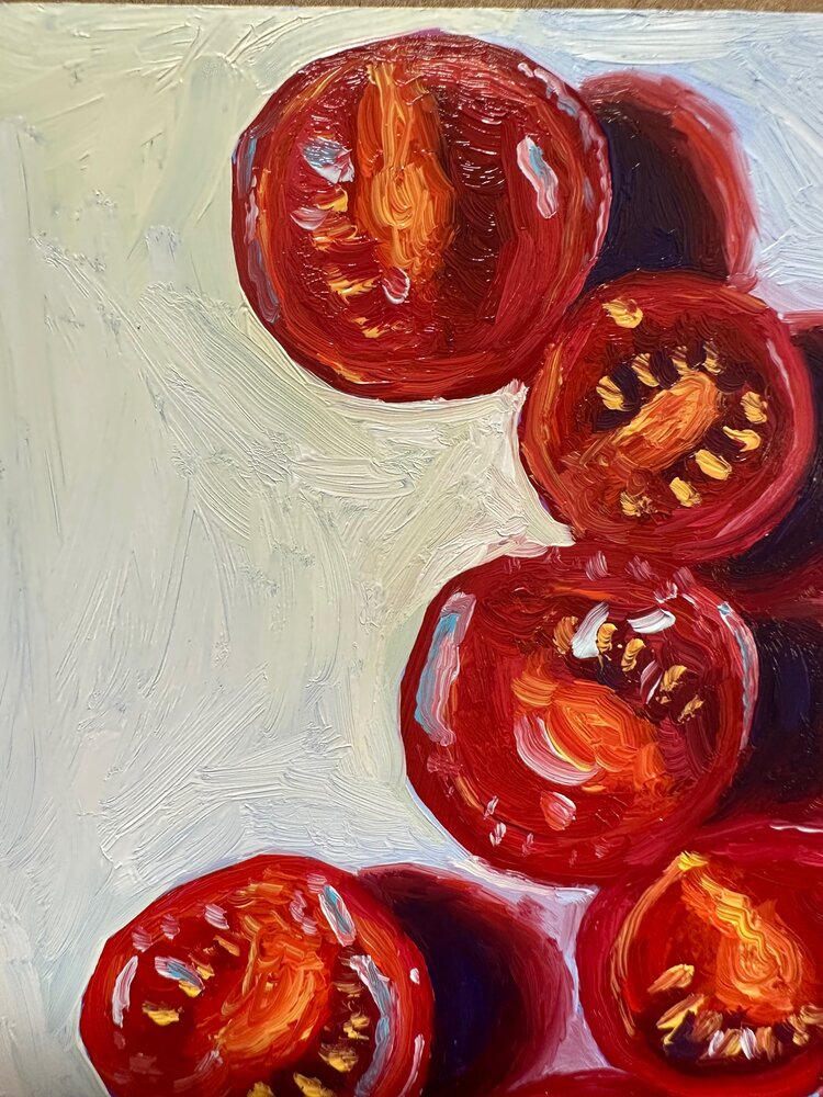 Cherry Tomatoes - 5x7 - oil on panel