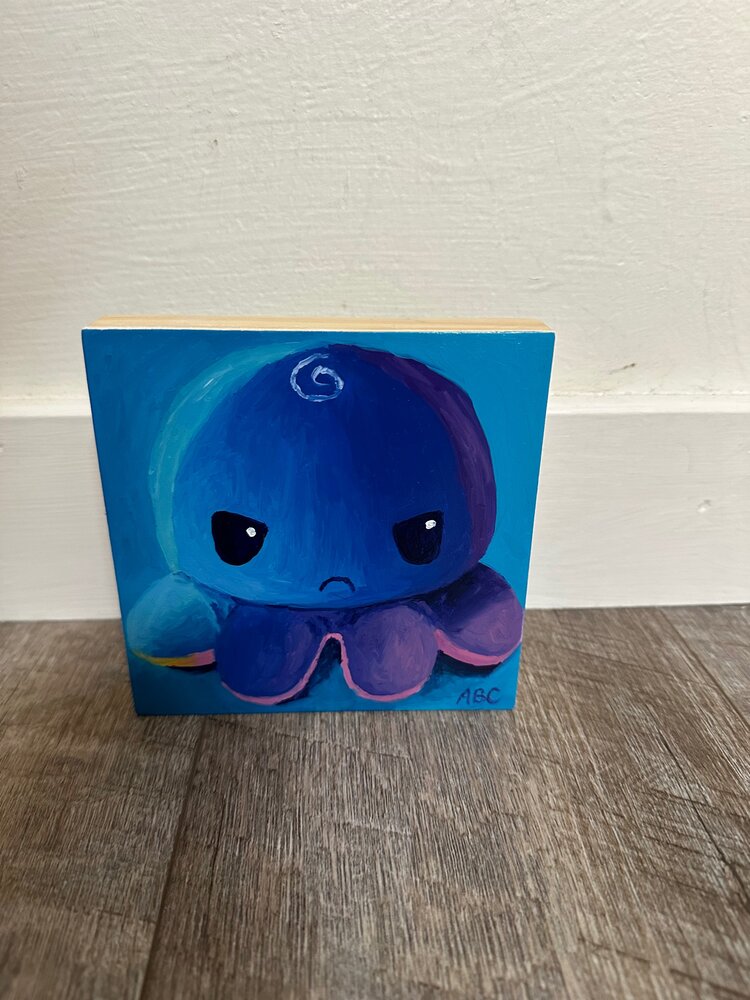 Ombre Grumpy Purple Octopus - 5x5 - oil on panel