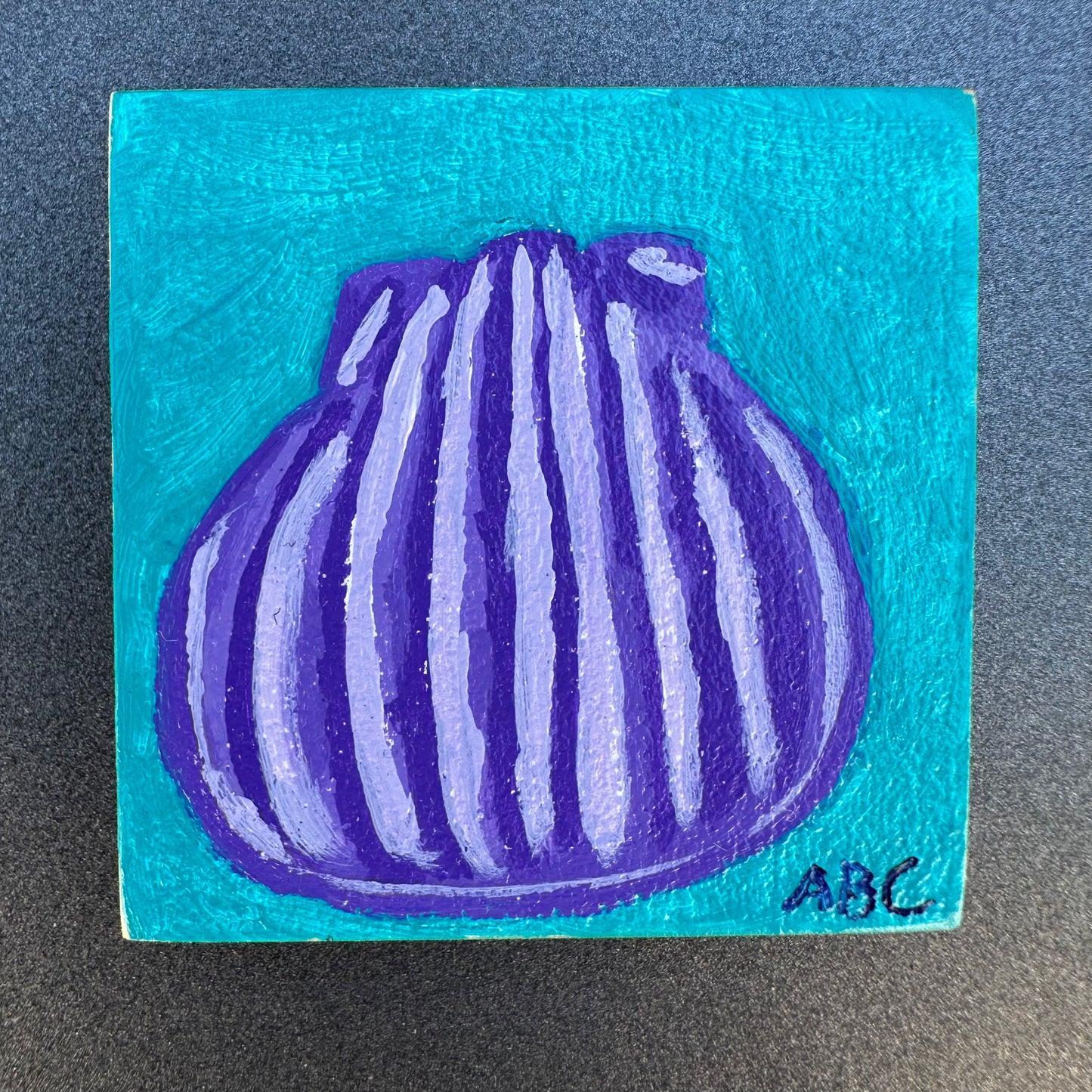 Teeny Putple Sea Shell - 2x2 - oil on panel - magnet oil painting