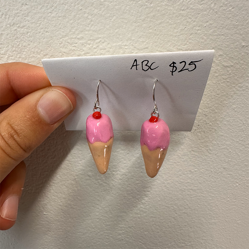 Strawberry Ice Cream Polymer Clay Earrings