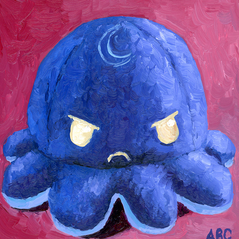 Grumpy Purple Octopus - 5x5 - oil on panel