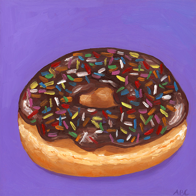 Original oil painting of Chocolate Donut.