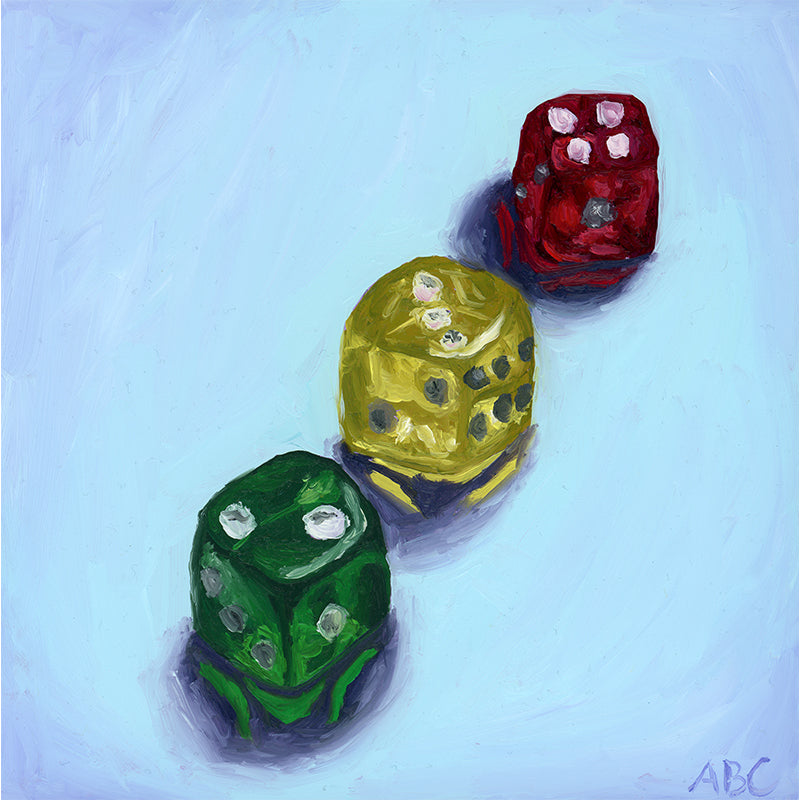 Fine art print of Three Dice oil painting.