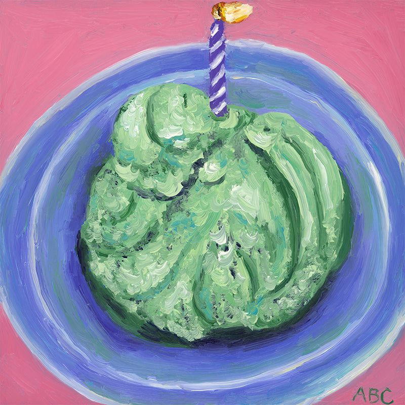 Original oil painting of green tea ice cream.