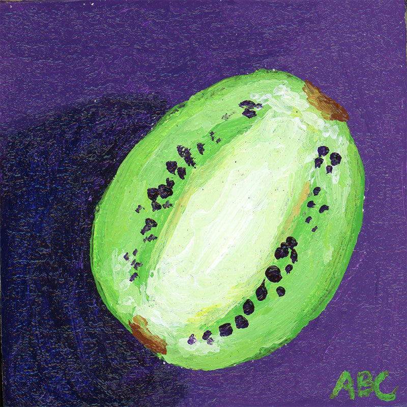 Teeny kiwi- 2x2 - oil on panel - magnet oil painting