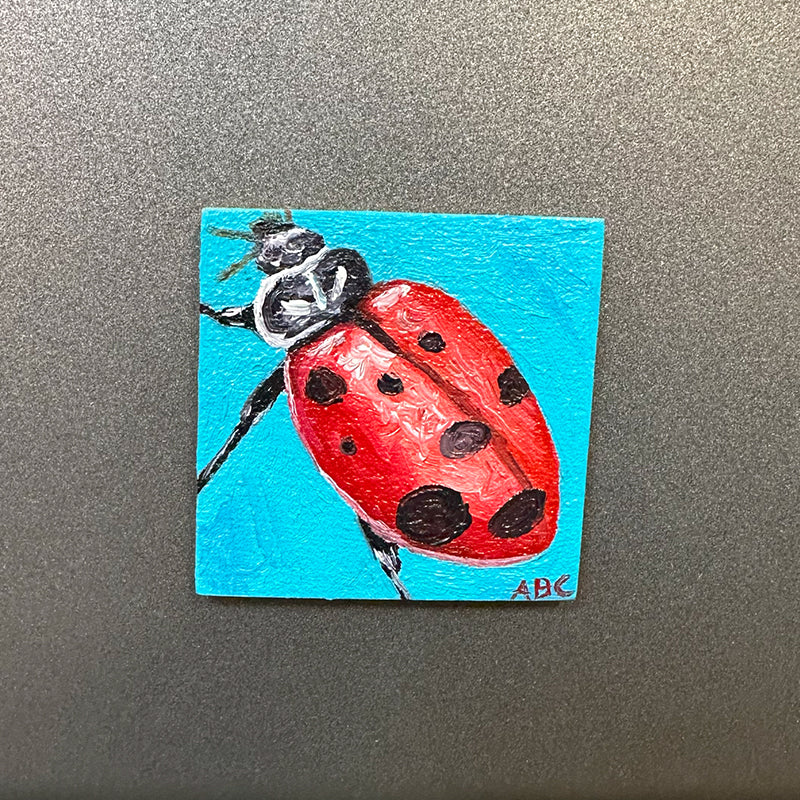 Teeny Lady bug - 2x2 - oil on panel - magnet oil painting