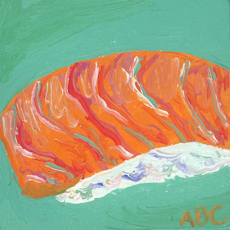 Teeny Salmon Nigiri - 2x2 - oil on panel - magnet oil painting