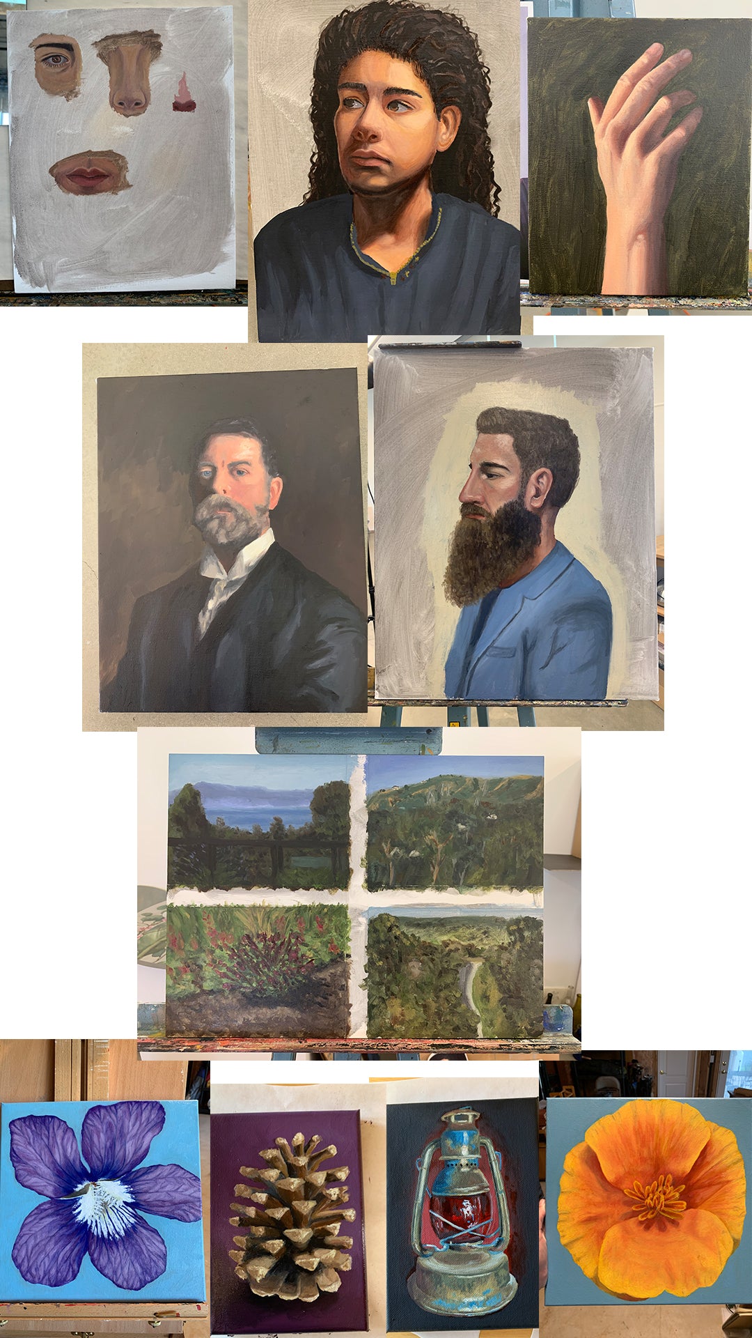 Oil painting 3 showing all the artist's finished paintings