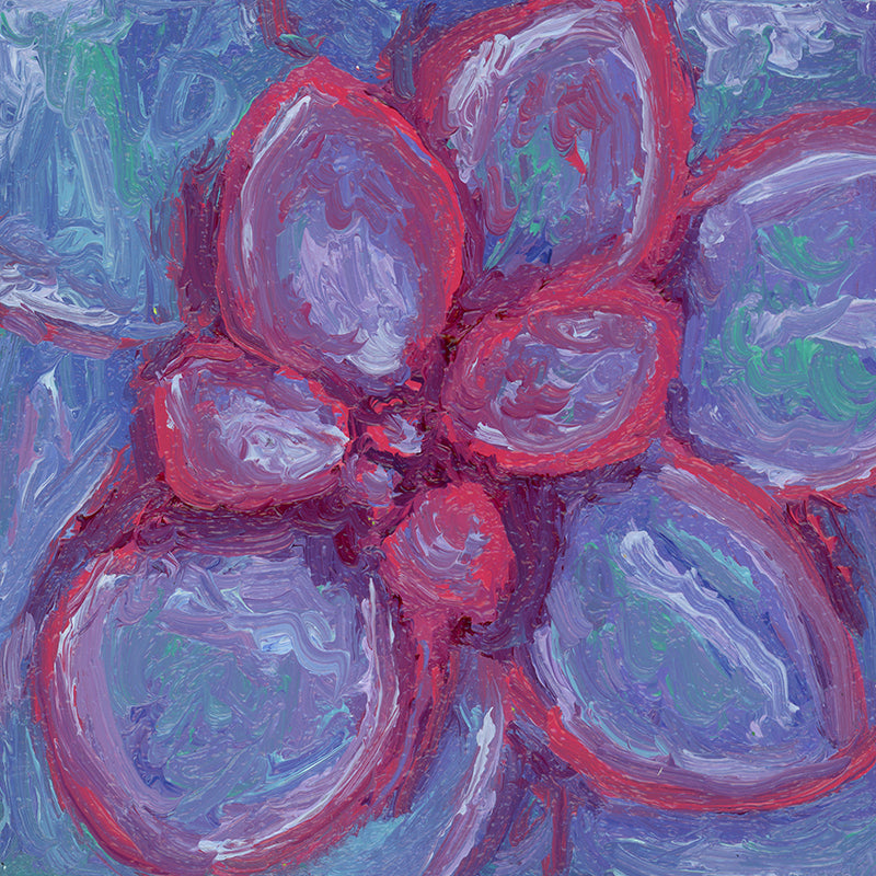 Teeny Pink Purple Succulent - 2x2 - oil on panel - magnet oil painting