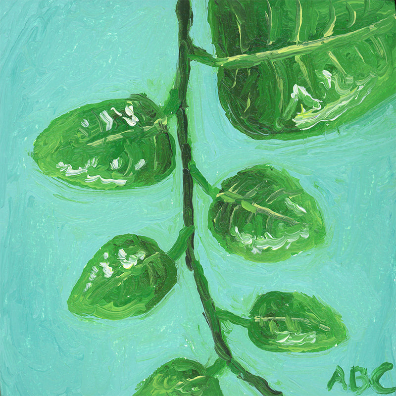 Teeny Pothos - 2x2 - oil on panel - magnet oil painting