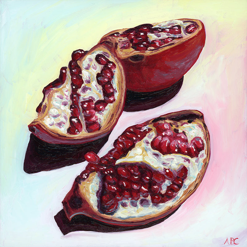 Fine art print of Rainbow Pomegranate oil painting.
