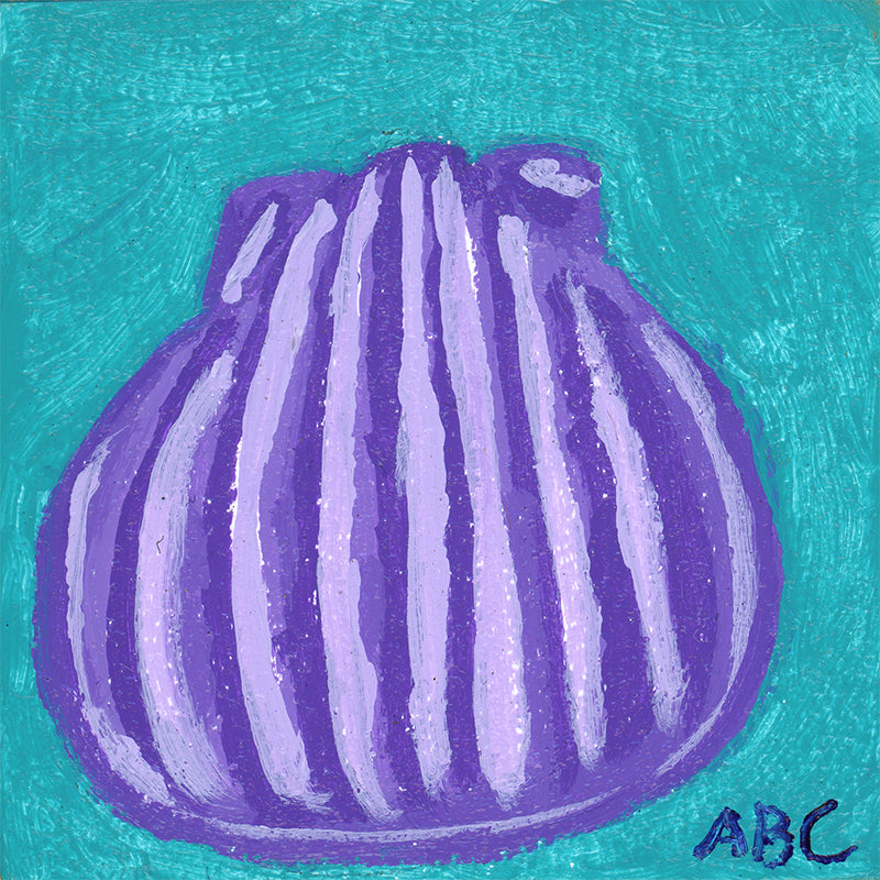 Teeny Putple Sea Shell - 2x2 - oil on panel - magnet oil painting