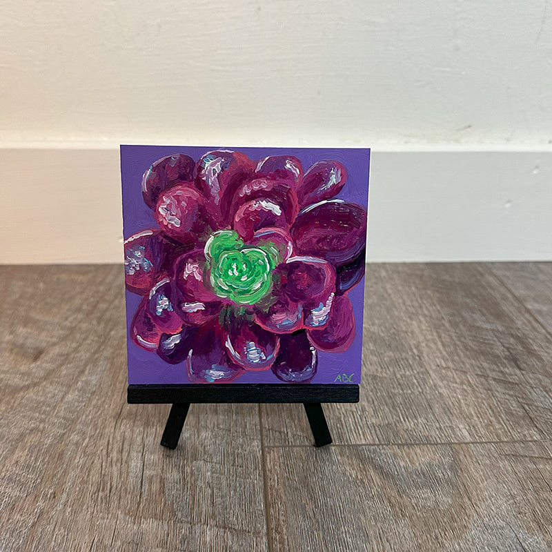 Lil Purple Succulent - 4x4 - oil on panel