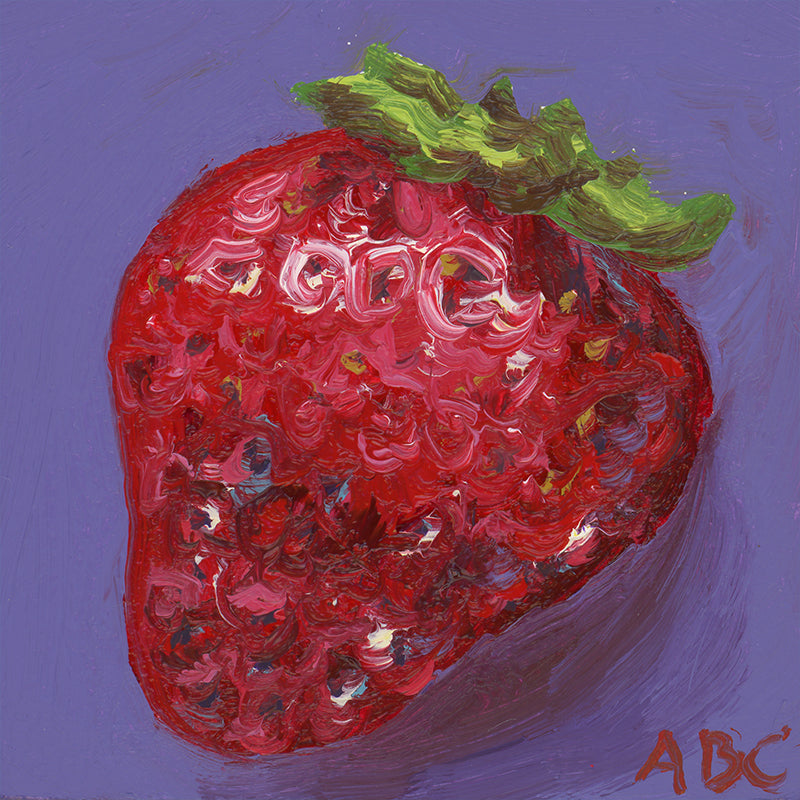 Teeny Strawberry - 2x2 - oil on panel - magnet oil painting