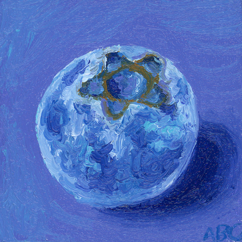 Teeny Blueberry - 2x2 - oil on panel - magnet oil painting
