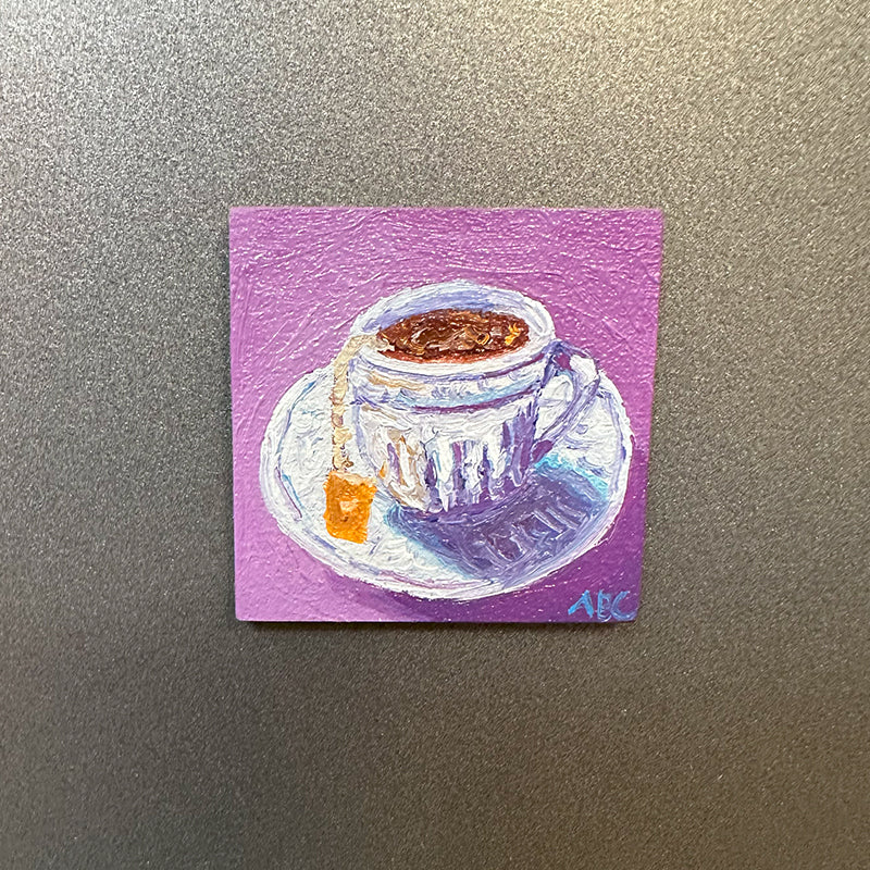 Teeny Tea - 2x2 - oil on panel - magnet oil painting