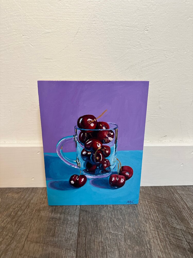 Cherries in a Cup - 6x8 - oil on panel
