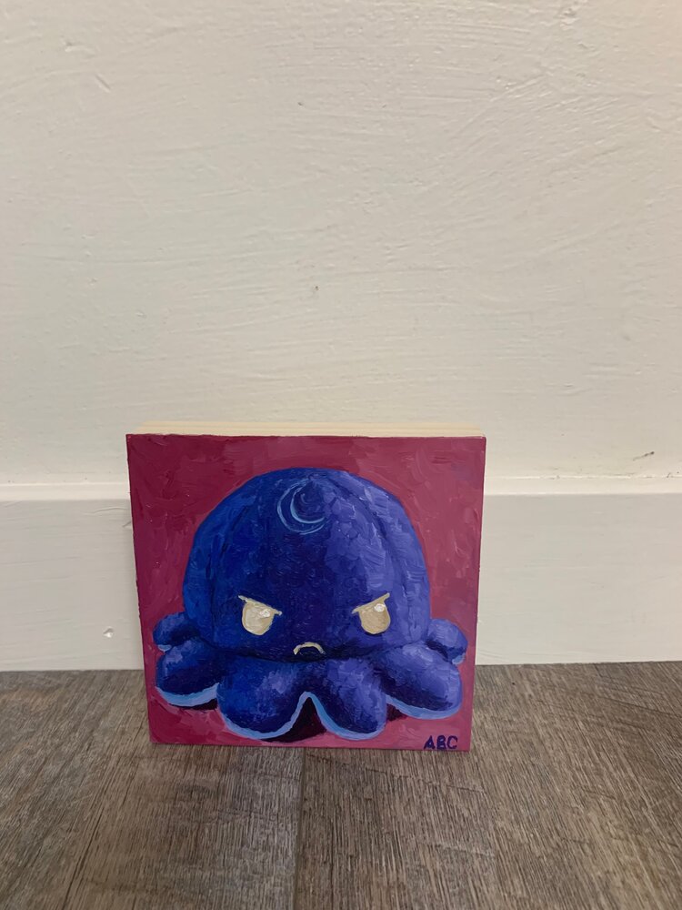Grumpy Purple Octopus - 5x5 - oil on panel