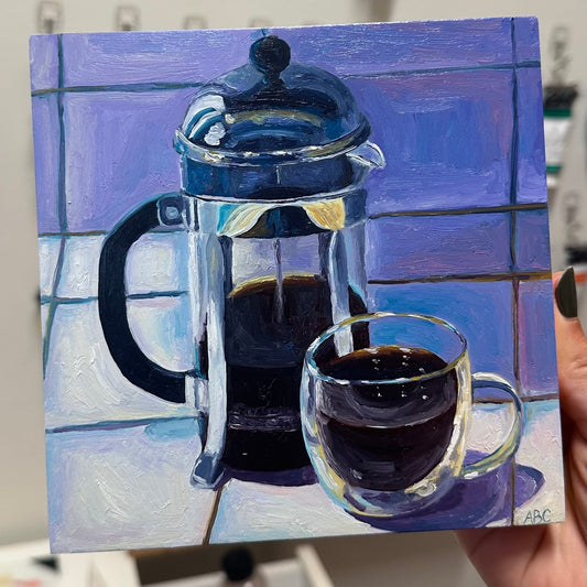 Countertop French Press - 6x6 - oil on panel