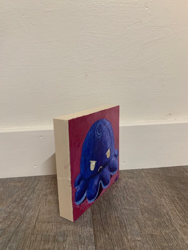 Grumpy Purple Octopus - 5x5 - oil on panel