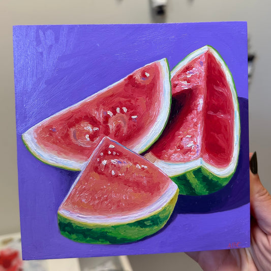 Pink Watermelon - 6x6 - oil on panel