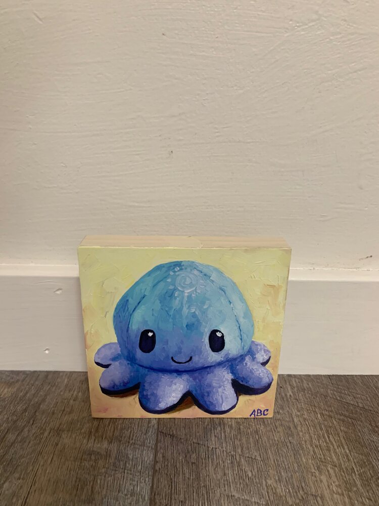 Happy Purple Octopus - 5x5 - oil on panel