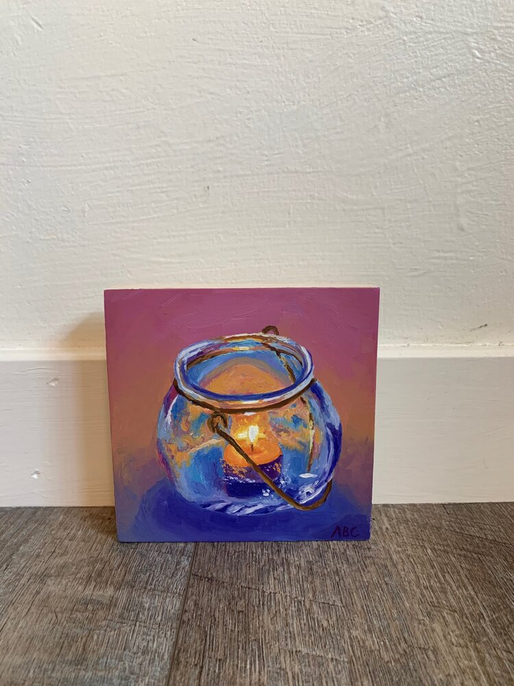 Candle in Glass Holder - 5x5 - oil on panel