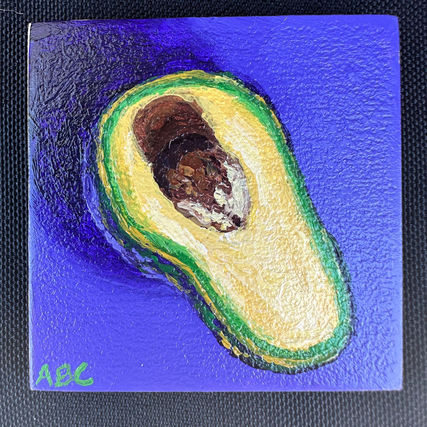 Teeny purple avocado - 2x2 - oil on panel - magnet oil painting