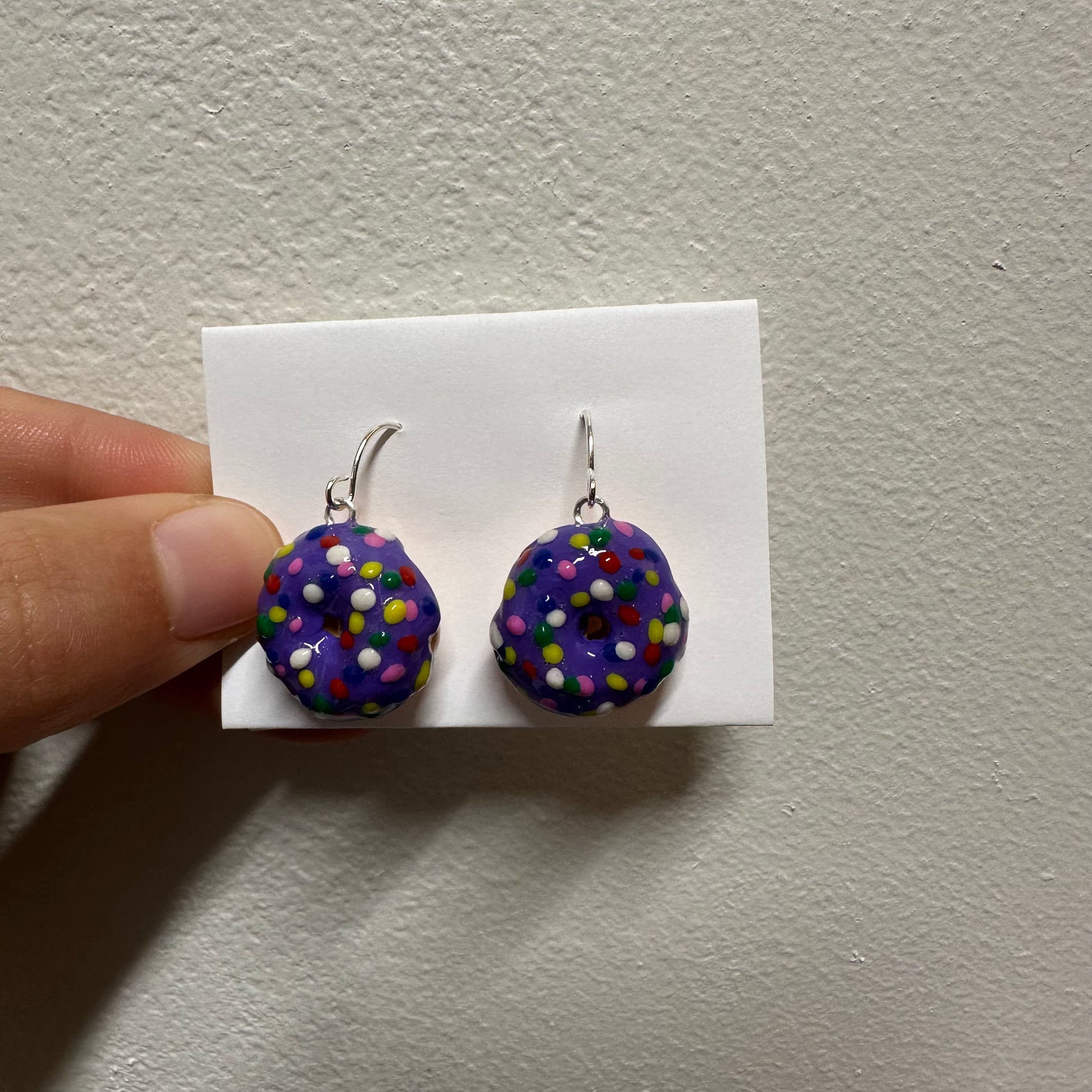 Cute purple donut polymer clay earrings