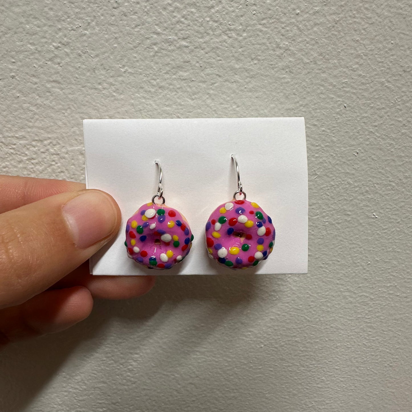 cute pink donut polymer clay earrings