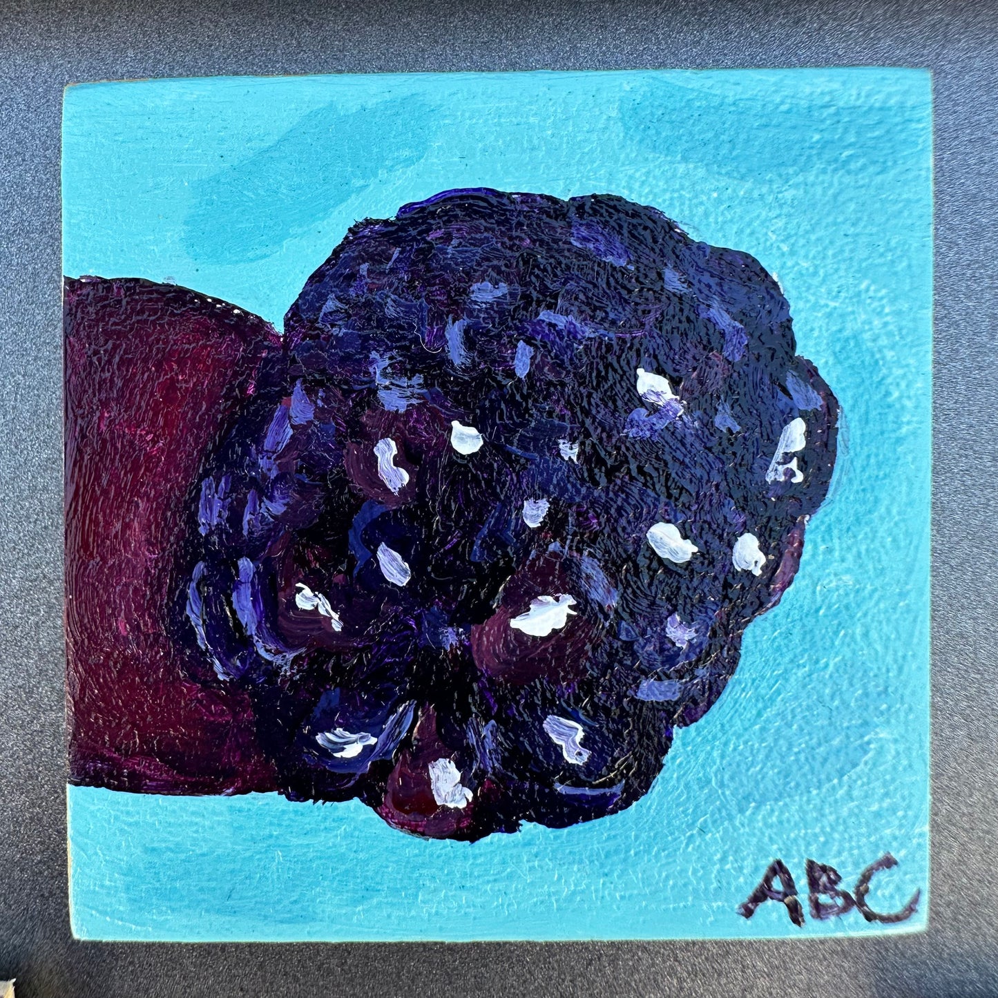 Teeny blackberry - 2x2 - oil on panel - magnet oil painting