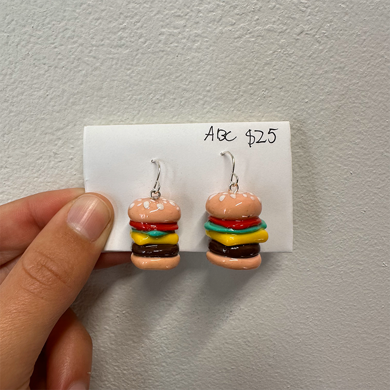 cute hamburger polymer clay earrings