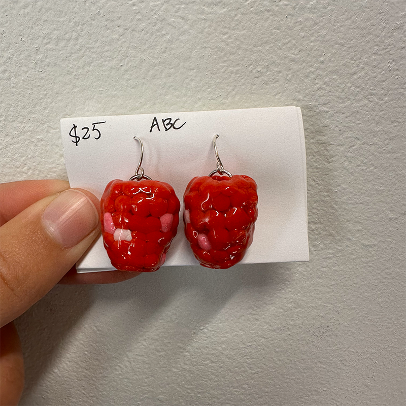 cute raspberry polymer clay earrings