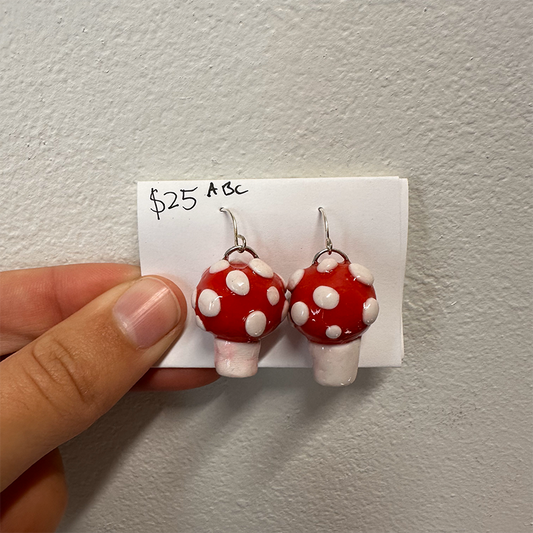 Cute red mushroom polymer clay earrings