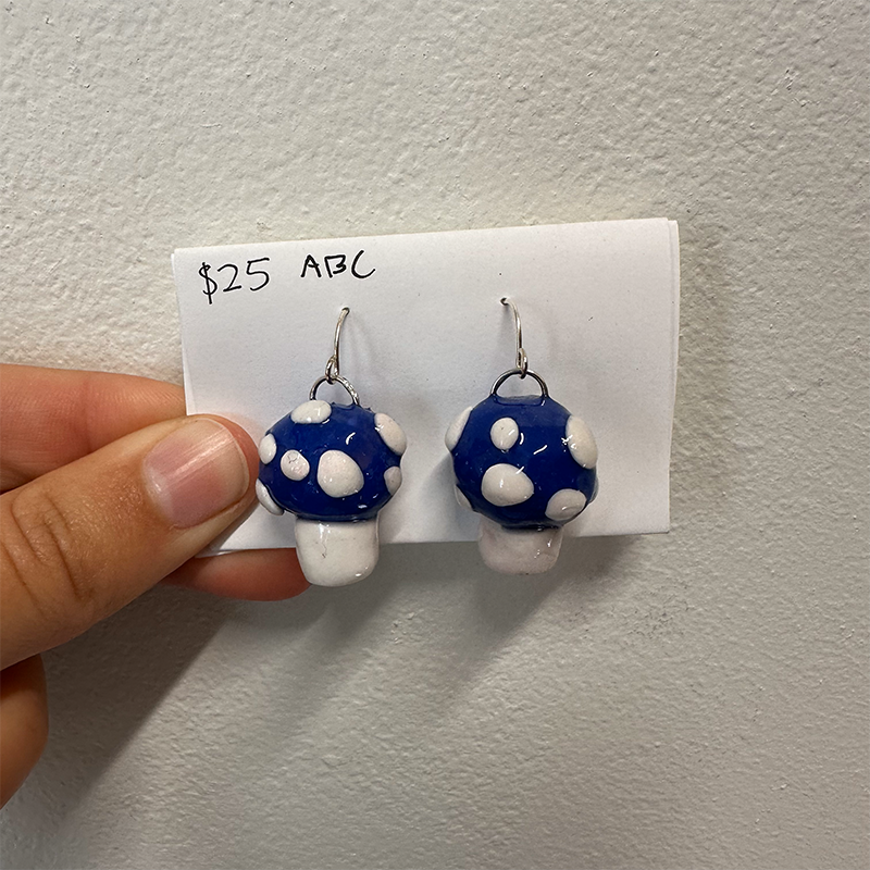 Blue Mushrooms Polymer Clay Earrings
