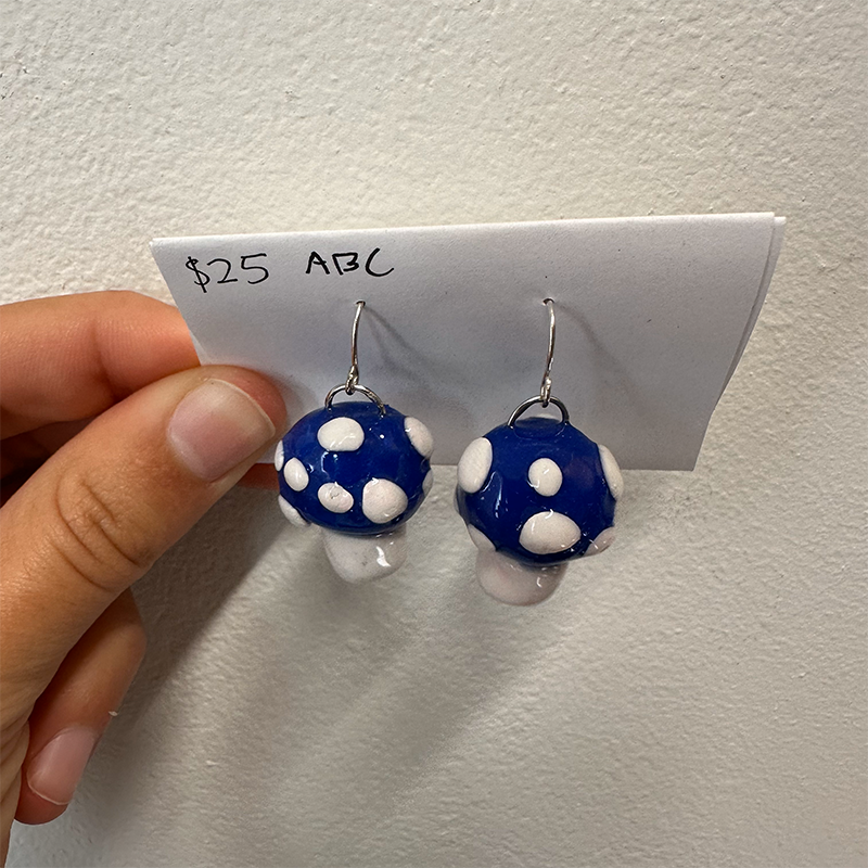 Blue Mushrooms Polymer Clay Earrings