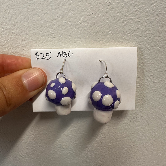 cute purple mushroom polymer clay earrings