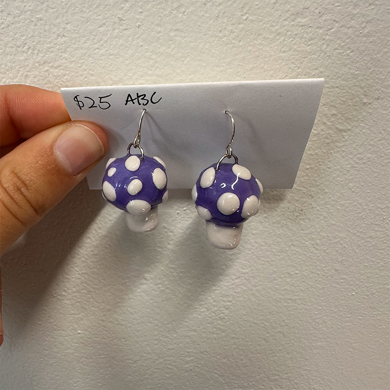 Purple Mushrooms Polymer Clay Earrings