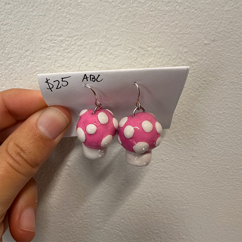 Pink Mushrooms Polymer Clay Earrings