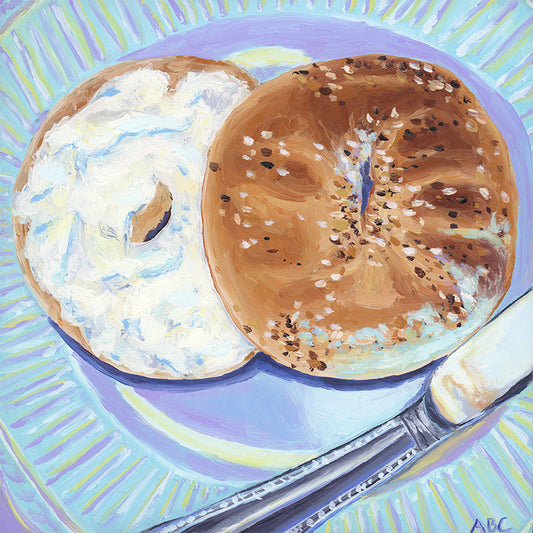 Everything Bagel and Cream Cheese - 6x6 - oil on panel