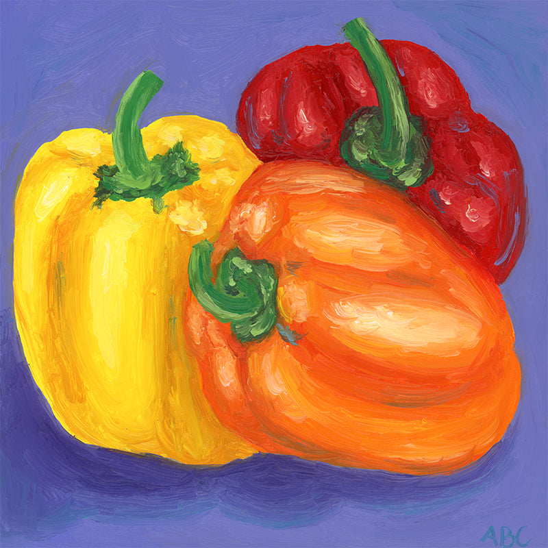 Original oil painting of three bell peppers