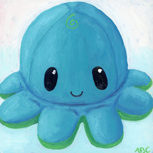 Fine art print of Happy Blue Octopus oil painting.