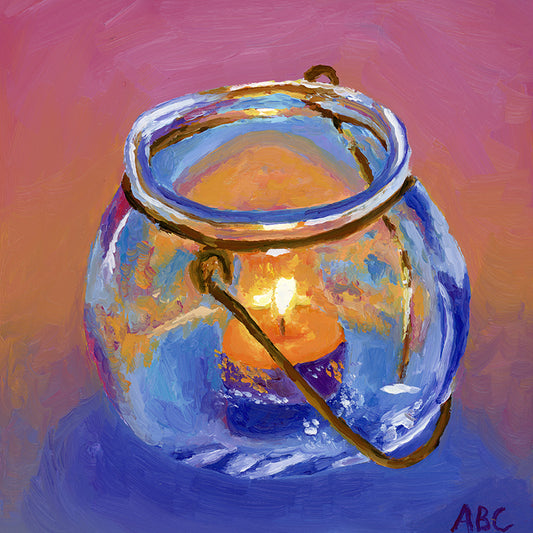 Candle in Glass Holder - 5x5 - oil on panel