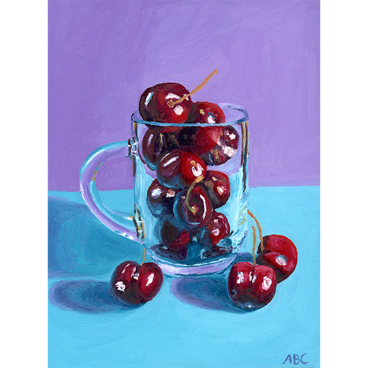 Fine art print of Cherries in a cup Oil Painting.