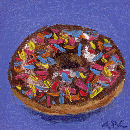 Teeny Chocolate Donut - 2x2 - oil on panel - magnet oil painting