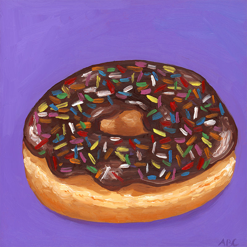Chocolate Donut on Purple - 6x6 - oil on panel