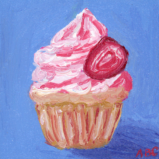 Teeny Cupcake - 2x2 - oil on panel - magnet oil painting