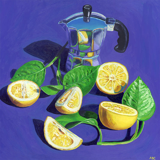 Fine art print of Fresh Lemon Coffee oil painting.