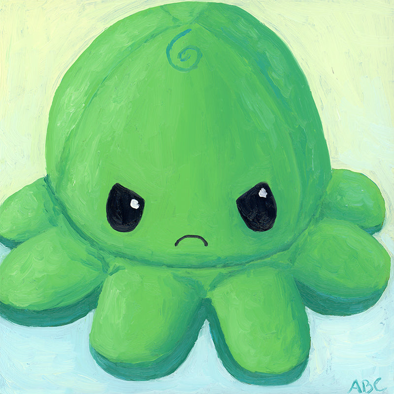 Angry Green Octopus - 5x5 - oil on panel
