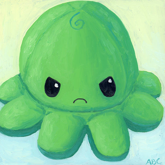 Angry Green Octopus - 5x5 - oil on panel